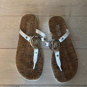 Michael Kors White Thong Sandals with Cork Sole